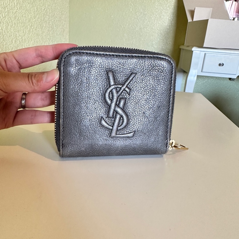 Authentic YSL zip wallet grey